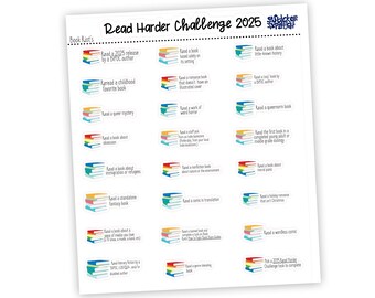 2025 read harder,  2024-2021 Read Harder Challenge inspired planner stickers -  stickers for planners, journals, scrapbooks and more!