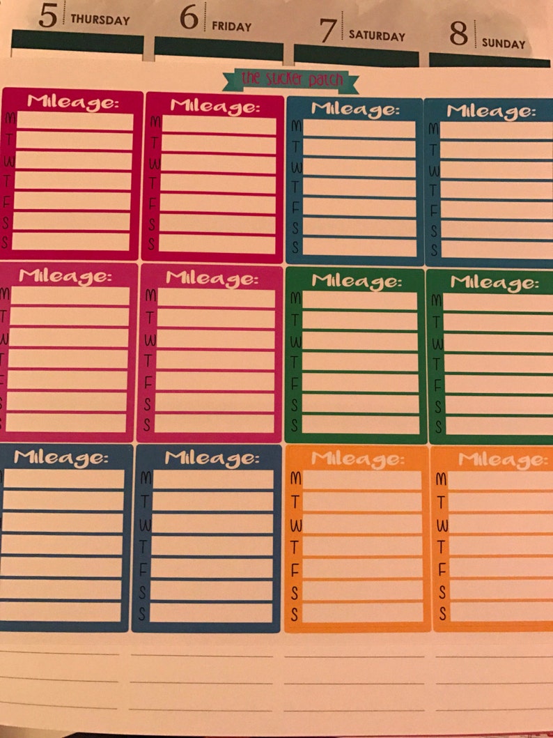 Weekly mileage tracker planner stickers stickers for planners, journals, scrapbooks and more image 2