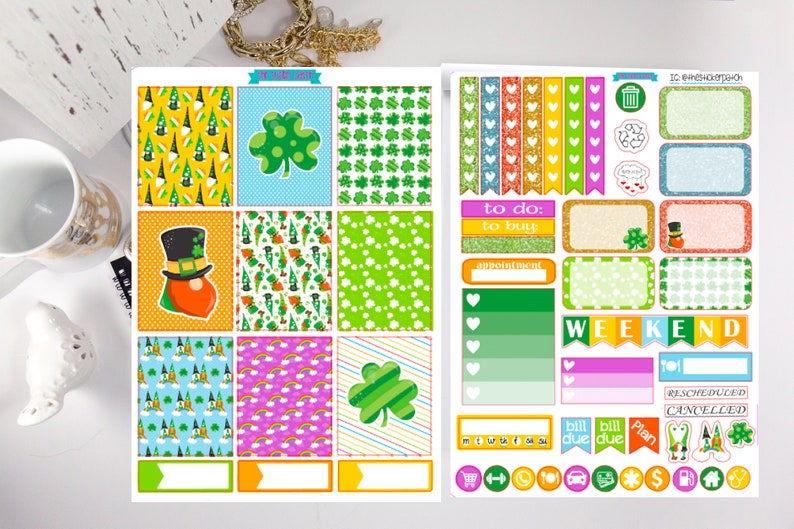 Download St Patricks Day gnomes 2 page mini kit planner stickers | Etsy