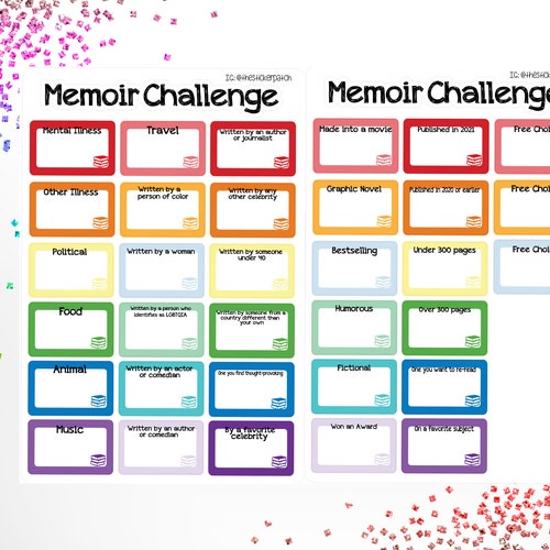 Memoir Reading Challenge Stickers for Planners Journals Etsy