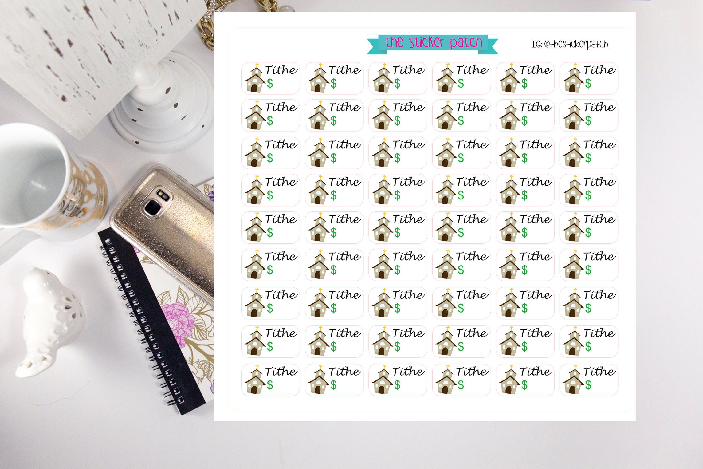 Tithe planner stickers,  52 count sheet -  stickers for erin condren planner, ECLP, stickers, PP, limelife, happy planner