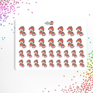 ショッピングバッグ、ショッピング、キャラクター、ステッカー、プランナー、ジャーナル、スクラップブック用のステッカーなどが付いたミス・ベリー！