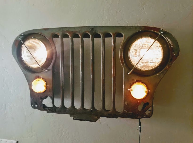Original Jeep grill wall art olive military green heavy rust rustic