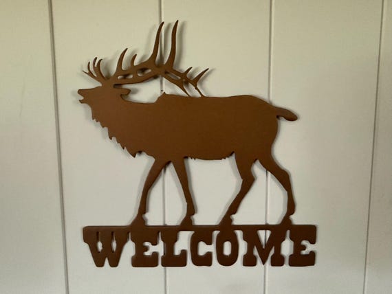 Elk Welcome sign wall art, Copper paint finish. steel, plasma cut,