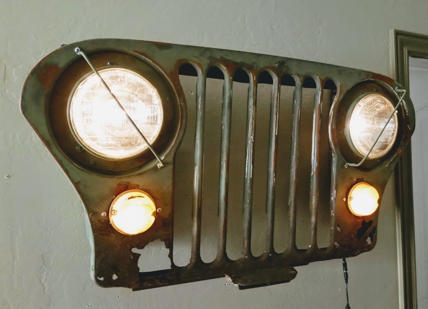 Original Jeep grill wall art olive military green heavy rust rustic