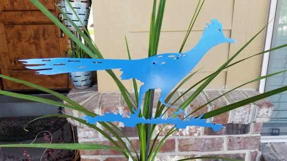 Wild flower blue Roadrunner yard garden art southwestern steel handmade