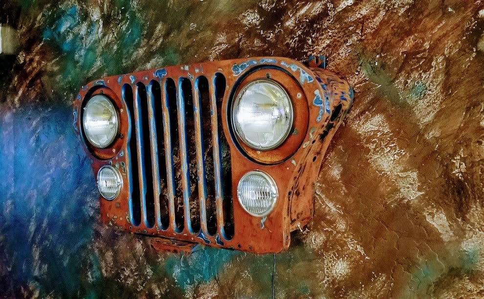 Original Jeep Grill wall art. Working head and park lights great for