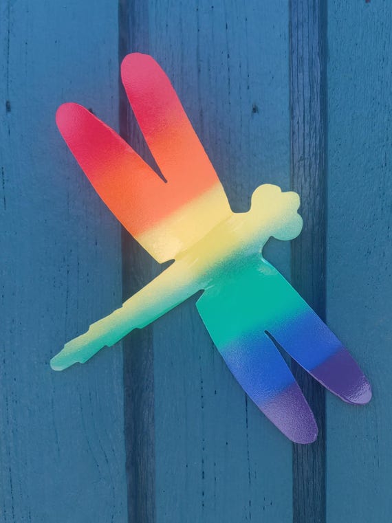 Rainbow Dragon fly wall art. Made out of steel and hand painted.