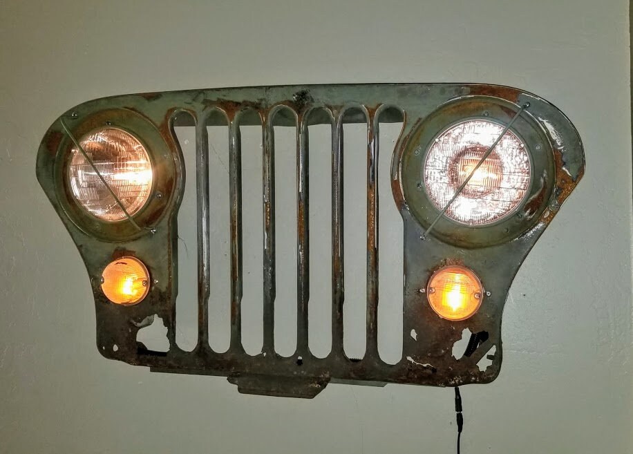Original Jeep grill wall art olive military green heavy rust rustic