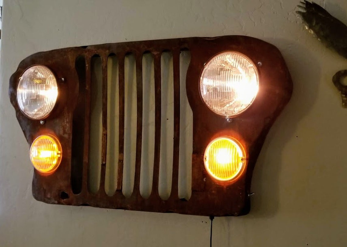 Rusty Junkyard Jeep Grill Wall Art. Handmade 12 Volt Head and Etsy