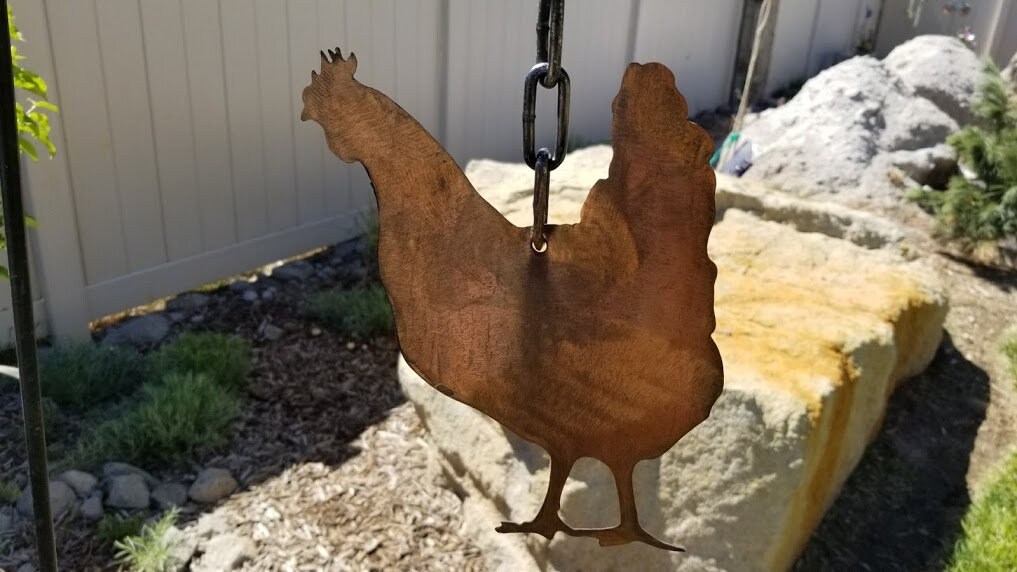 Copper chicken bell,farm,animals,yard art,garden art,recycled metal,