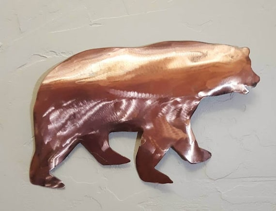 Bear wall art copper patina finish metal steel hand bent