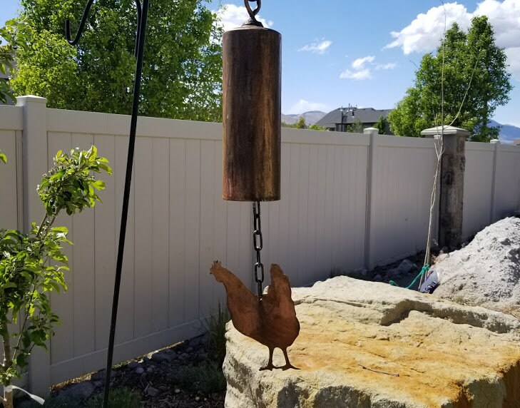 Copper chicken bell,farm,animals,yard art,garden art,recycled metal,