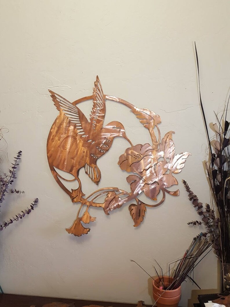 Humming Bird and Flowers/wall Art/garden Art/steel Plasma Etsy