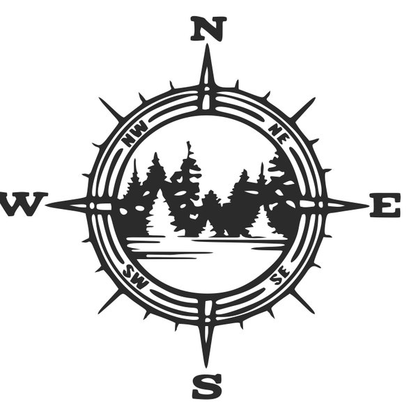 Compass tree lake vinyl decal for cars ,laptops and any smooth hard surface.