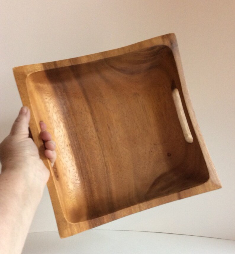 Vintage 70 S Solid Wooden Serving Bowl Square Image 0