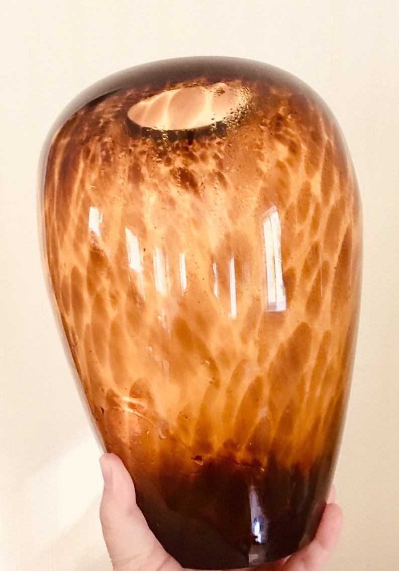 Large Leopard Print Amber Glass Vase Hand Blown Amber Glass Etsy