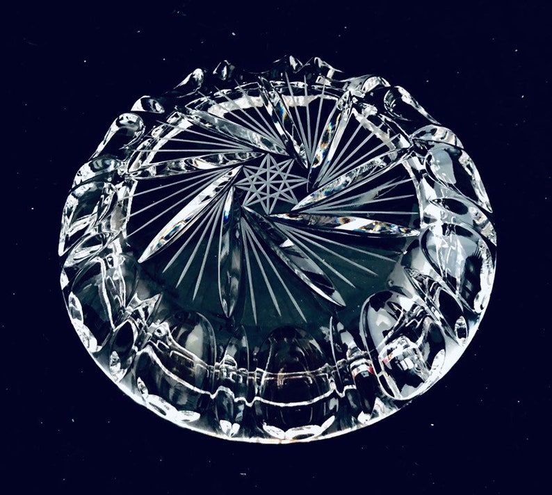 Stunning 7 inch extremely heavy crystal clear ashtray. Rare Antique Hollywood Regency heavy cut lead crystal cigar bowl