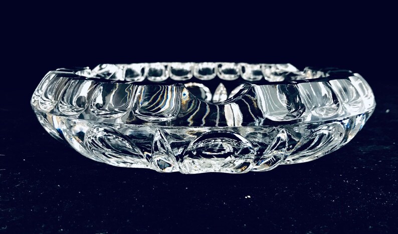 Stunning 7 inch extremely heavy crystal clear ashtray. Rare Antique Hollywood Regency heavy cut lead crystal cigar bowl