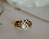 Triple moon ring with moonstone, moon phase gold ring, crescent moon, crystal ring, lunar celestial ring, adjustable size, Gift For Her