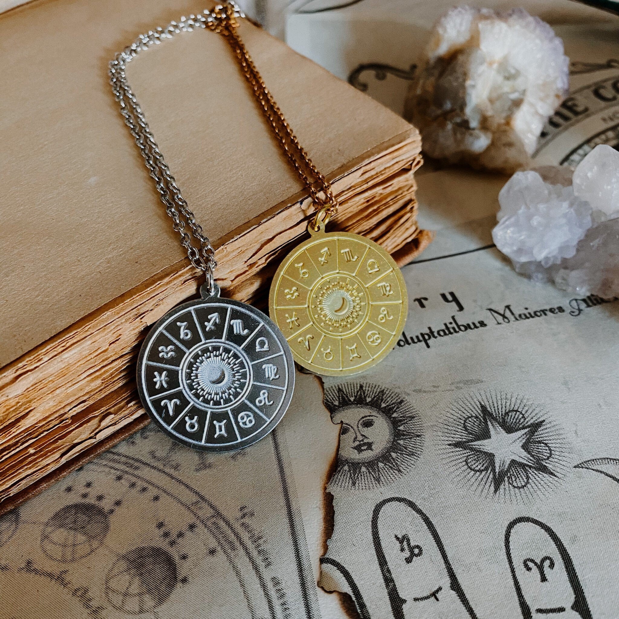 Zodiac Wheel Astrology Necklace Celestial Constellation Pendant