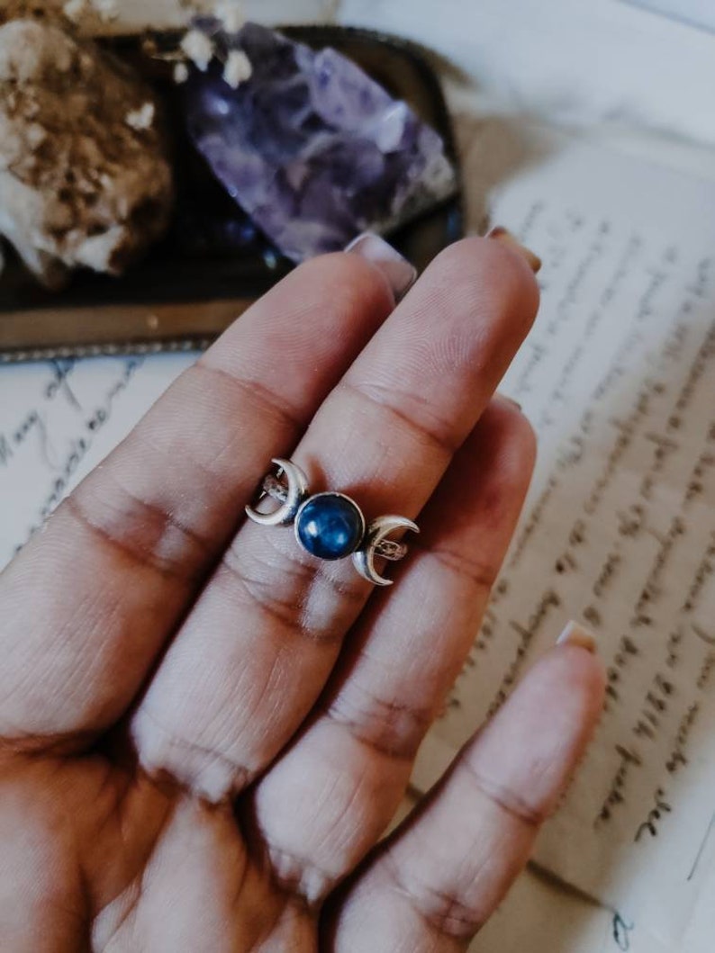 Gemstone Moon Phase Silver Ring Brass Moon Ring Crystal Moon - Etsy