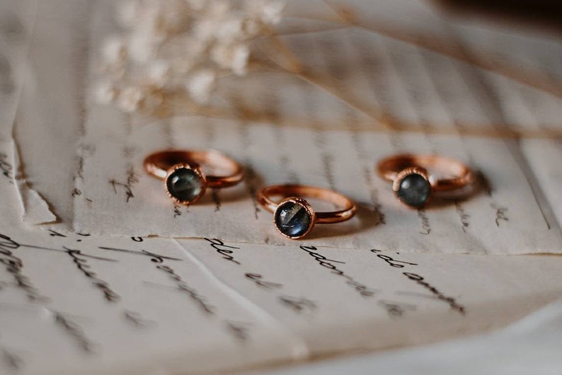 Boho Ring Engagement Ring Multi Stone Ring Stacking Ring Electroformed Jewelry Raw Stone Ring Gift For Her Labradorite Moonstone Ring