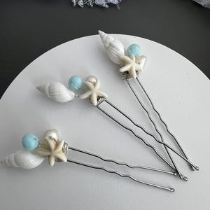 Sea Shell Hair Pin, Ocean Hair Pin, White Shell Beach Wedding Hair Pin, Nautical Wedding Hair Piece. Beach Hair Wedding, Starfish Hair Pin