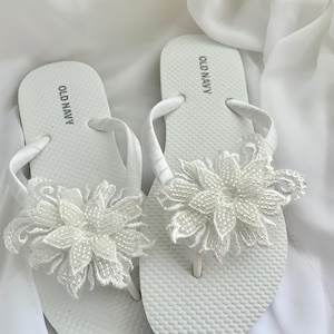 Bridal Beaded Lace  Flip Flop, Wedding Flip Flops, Bridal Sandals, Braidsmaid Flip Flops Beach Wedding Sandals, Wedding Destination Sandals