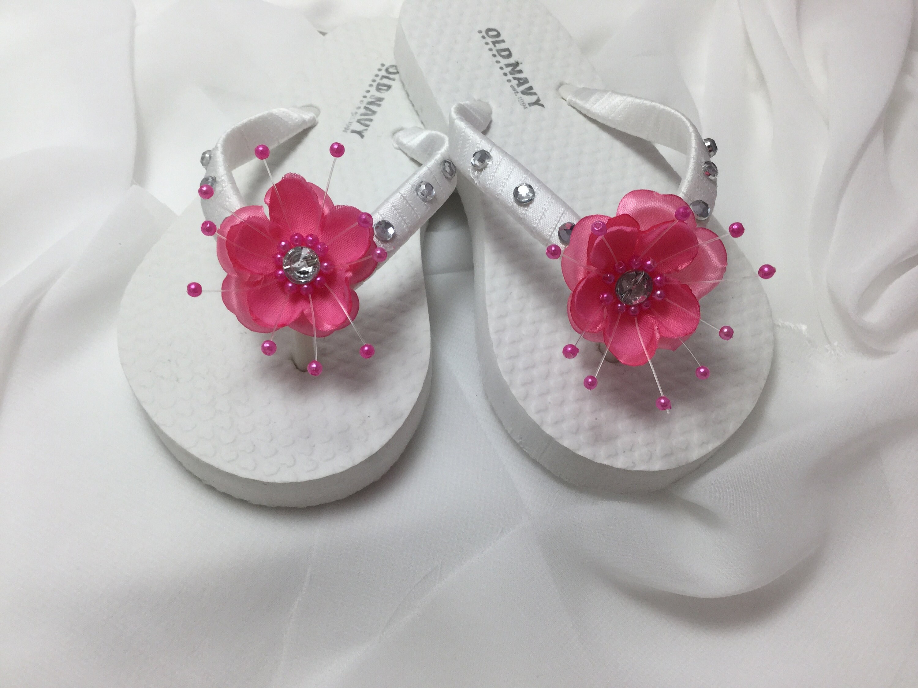 Fuschia Flower Girl Flip Flop Hot Pink Flower Bridal Sandals Etsy España