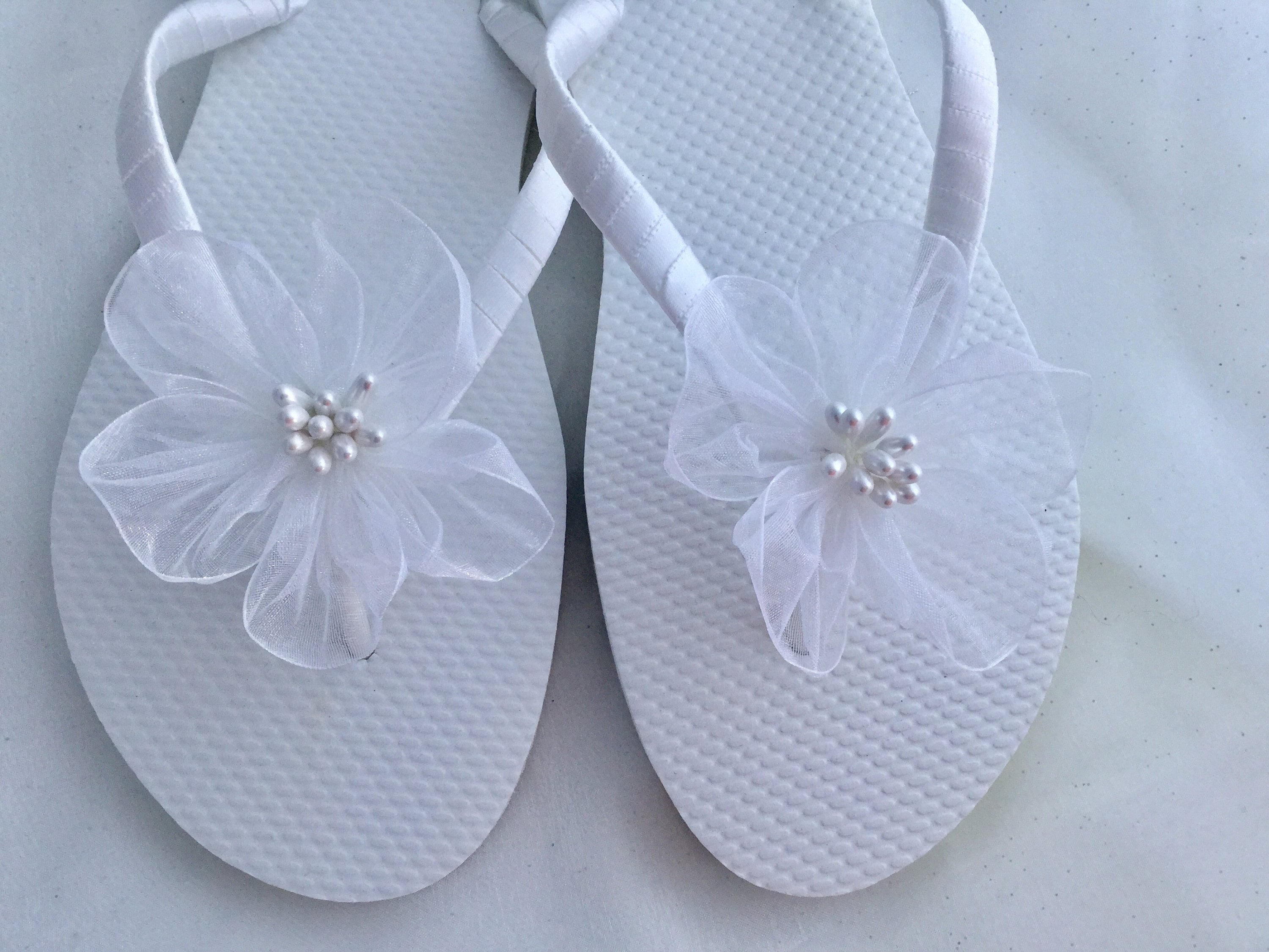 Bridal Flip Flops, Wedding Flip Flops, White Organza Flower Flip Flops ...