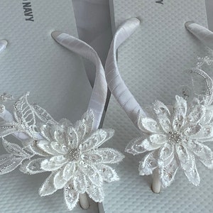 Bridal Beaded Lace  Flip Flop, Wedding Flip Flops, Bridal Sandals, Braidsmaid Flip Flops Beach Wedding Sandals, Wedding Destination Sandals