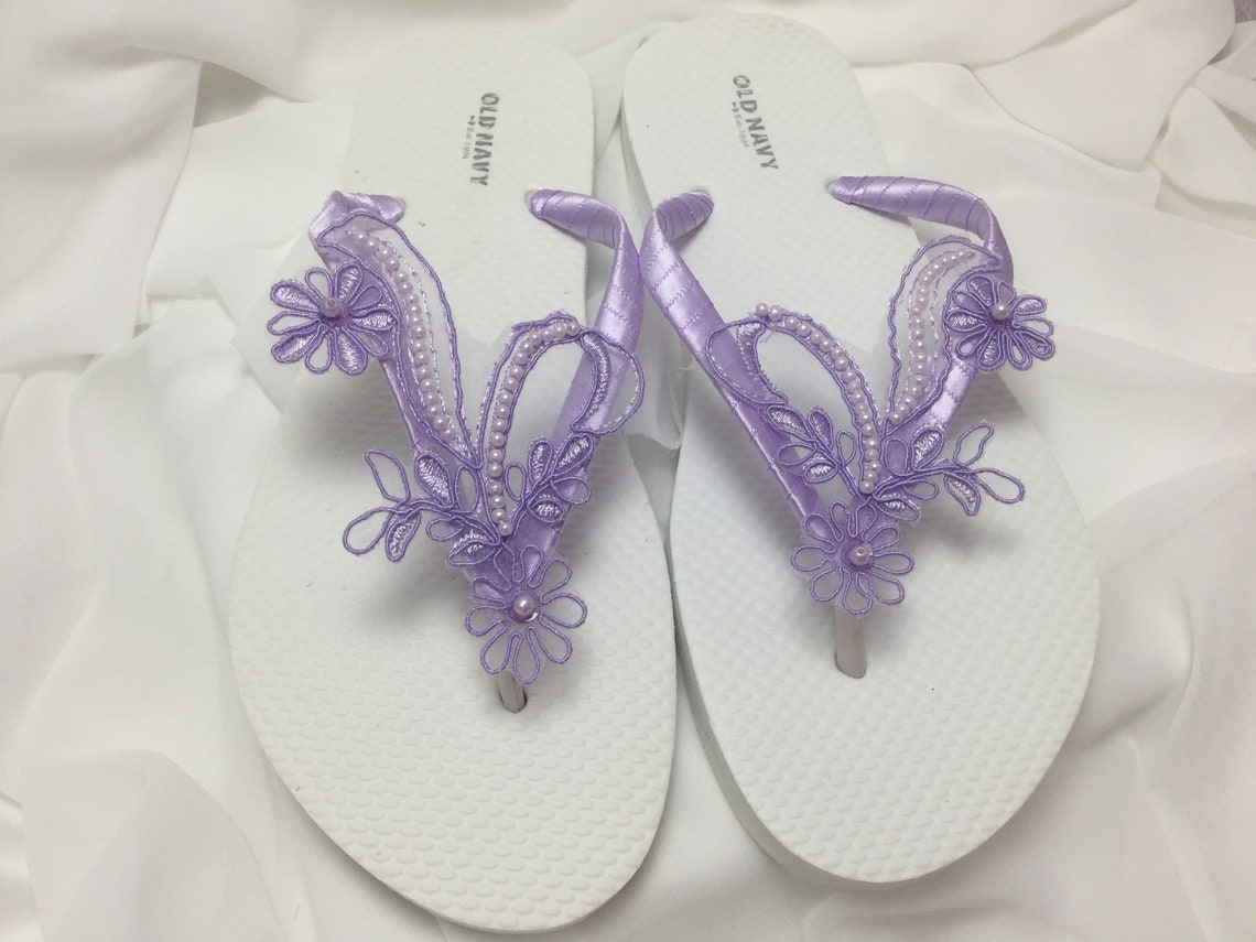 Lavender Lace Flip Flop Beaded Lace Bridal Sandals Beach - Etsy