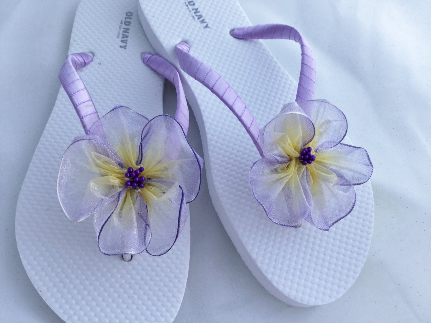 Bridal Flip Flops Lavender Organza Flower Flip Flops Beach - Etsy
