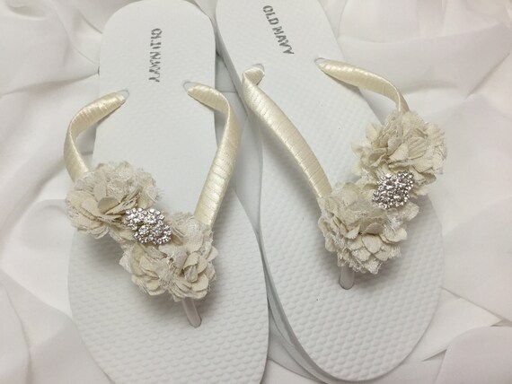 bridal flip flops ivory