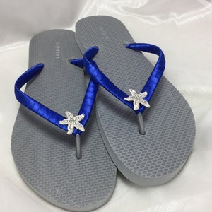 Royal Blue and Silver Starfish Bridal Flip Flops Rhinestones - Etsy