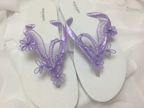 Lavender Lace Flip Flop Beaded Lace Bridal Sandals Beach - Etsy