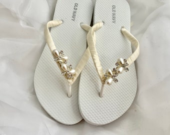 Ivory Wedge Bridal Flip Flops - Etsy