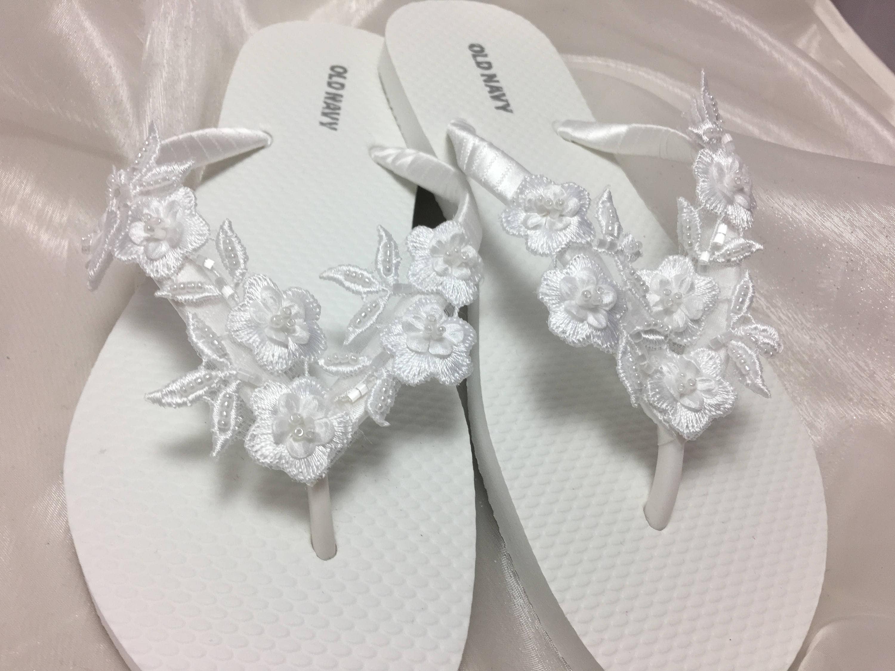 Bridal White Flip Flops Wedding Flip Flopswhite 3 D Flower | Etsy