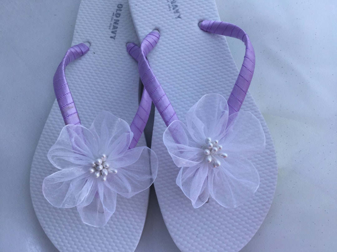 Bridal Flip Flops Lavender Organza Flower Flip Flops Beach - Etsy