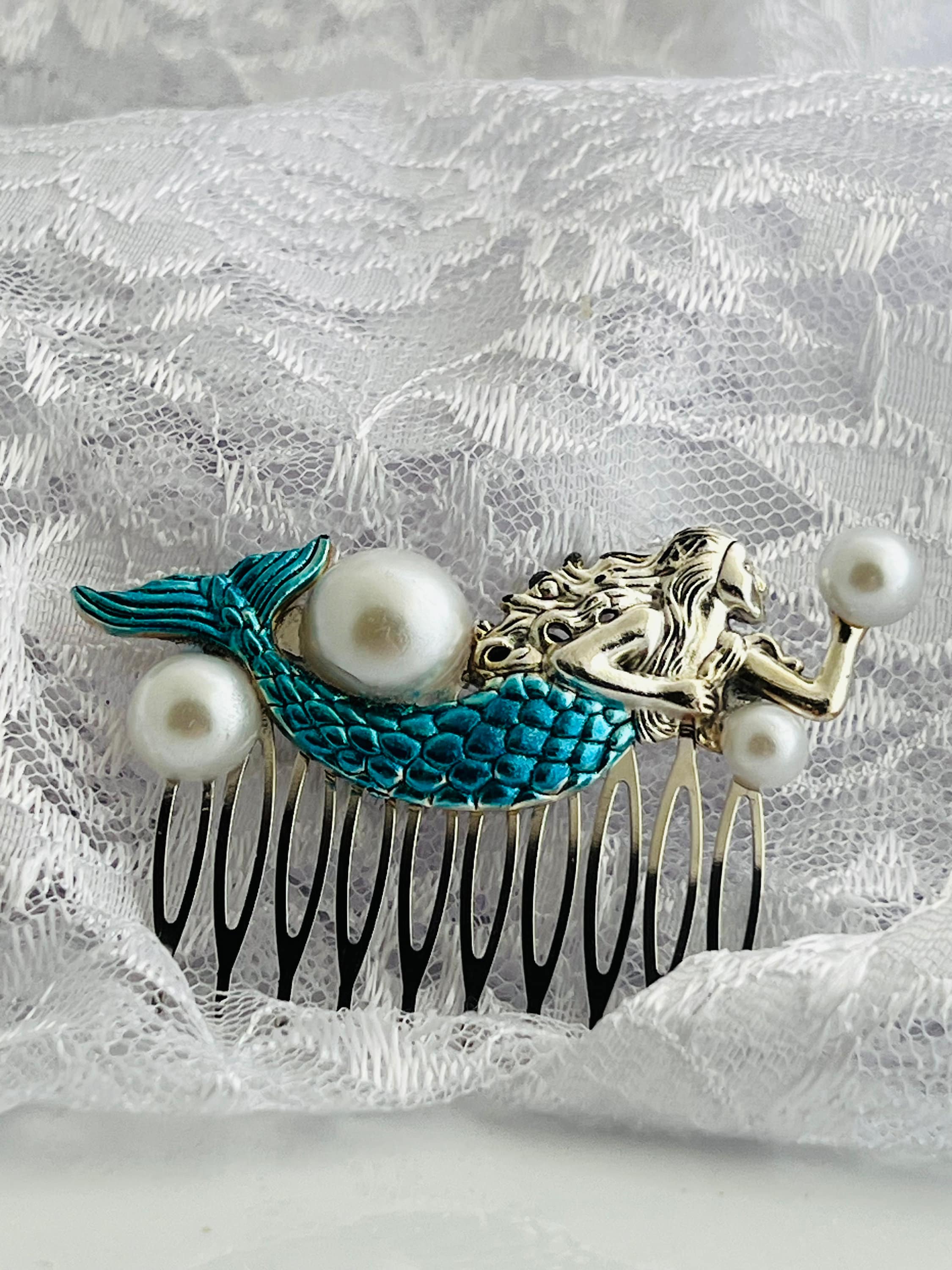 Bâton à Cheveux Sirène Avec Strass - Épingle Cheveux Résine Orange, Fait Main