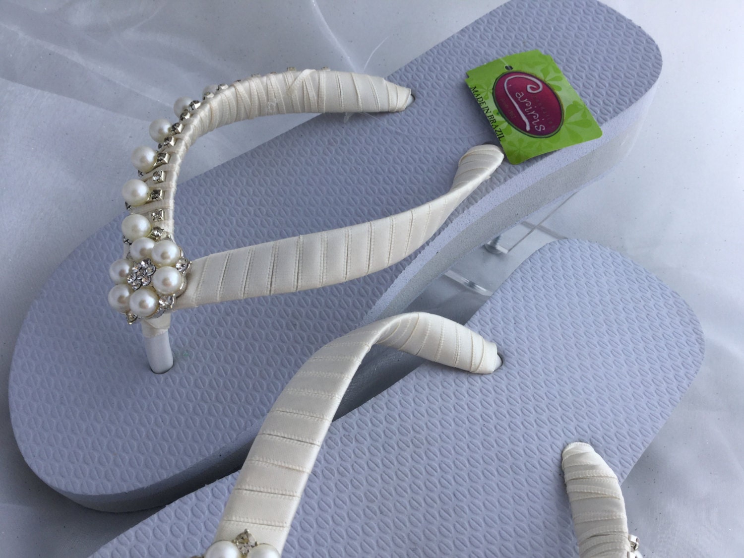 Bridal Wedge Flip Flops With Rhinestone and Pearls Pearls - Etsy