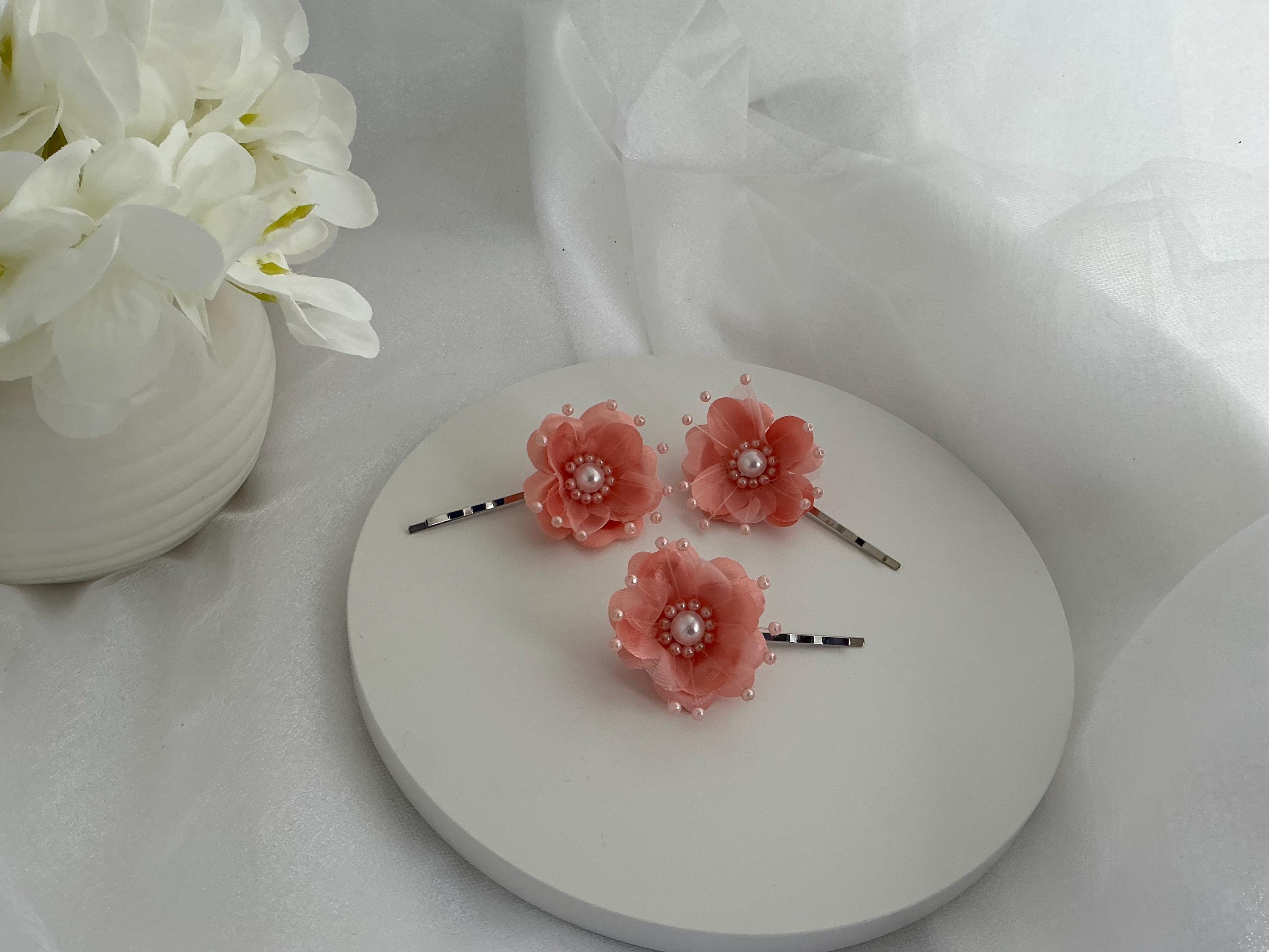 Women\'s Hair Accessories Set in Coral Pink by Amazon.com : 4 Pieces Pink Bridal Flower Wedding Hair Pins  main image 2