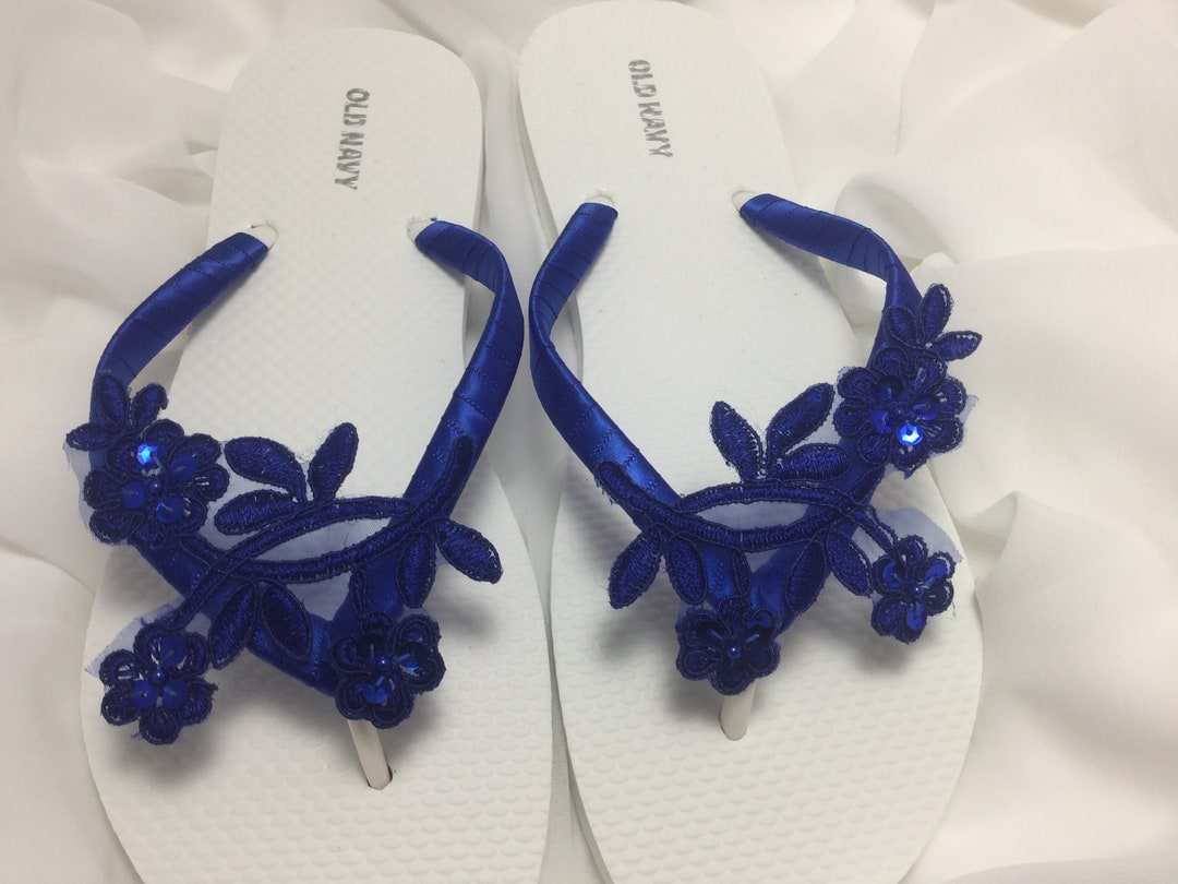 Royal Blue Flip Flops Wedding Royal Blue Lace Flip Flop - Etsy