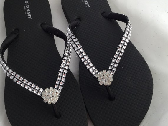 black rhinestone flip flops