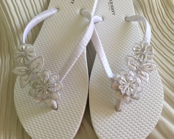 Bridal flip flops ivory hot sale