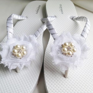 white bridesmaid flip flops