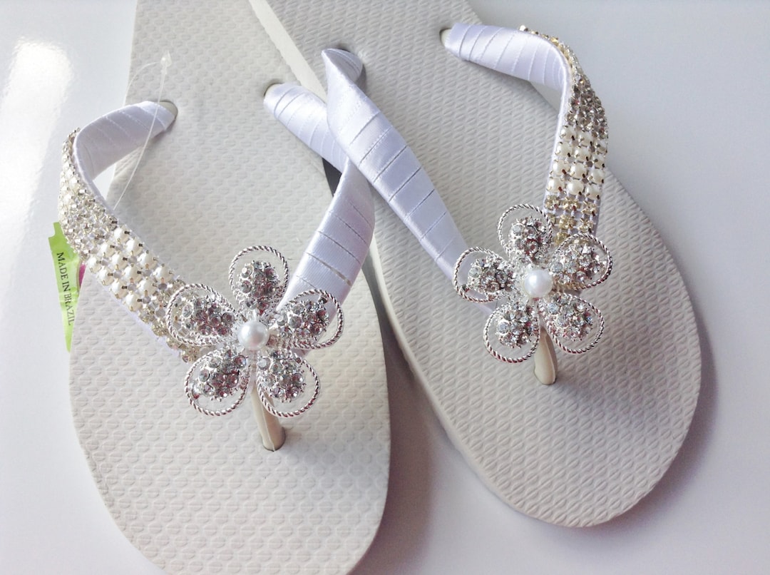 Perlas Ojotas Con Strass Ojotas Blancas Perlas Nupciales, Novia