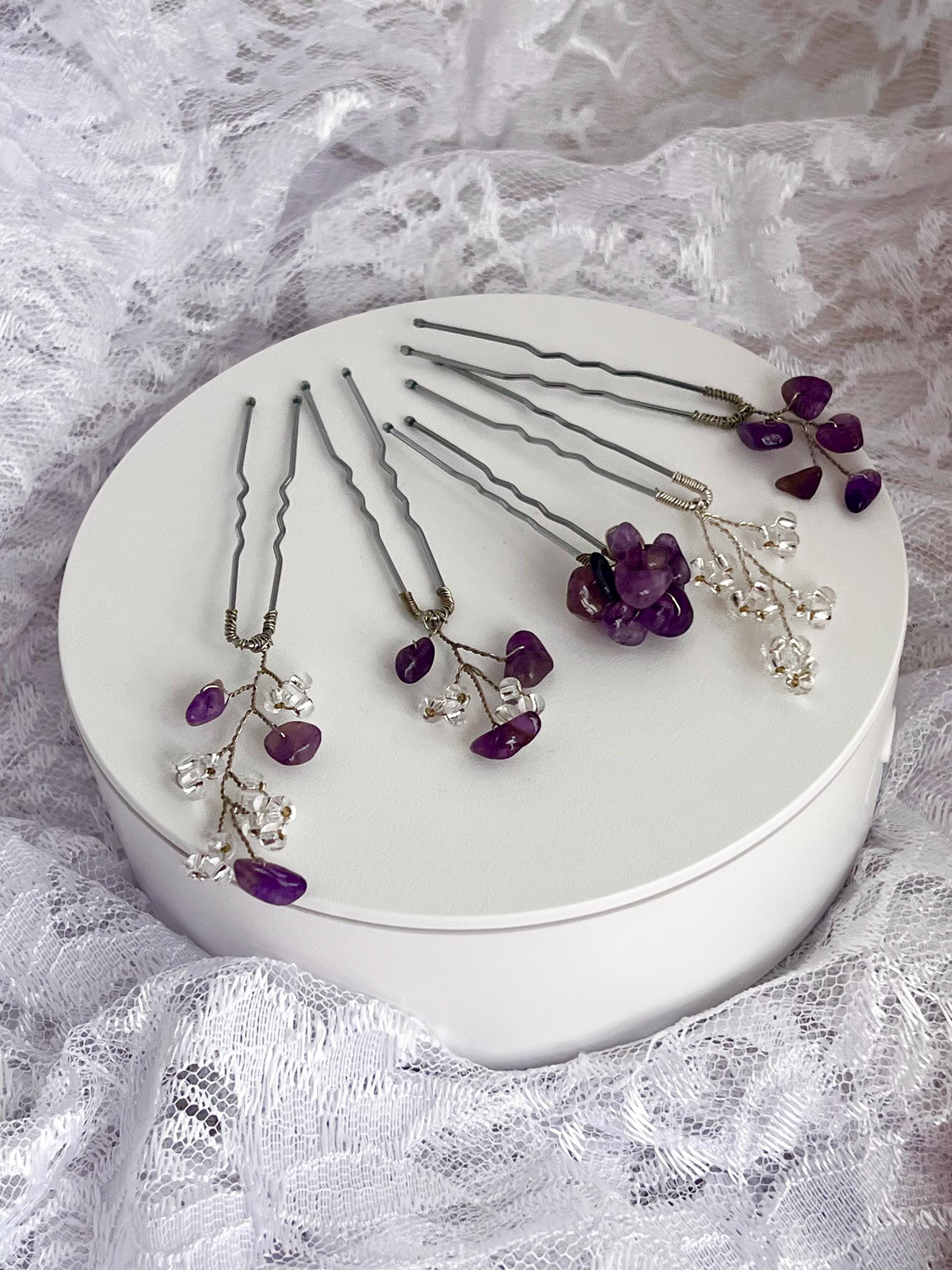 New Amethyst Hair Pin Set, Gold Hardware for Clarity, Balance & Inner Healing Amethyst Hair Clip and Square Cross Bobby Pin Set – Barrette  main image 2