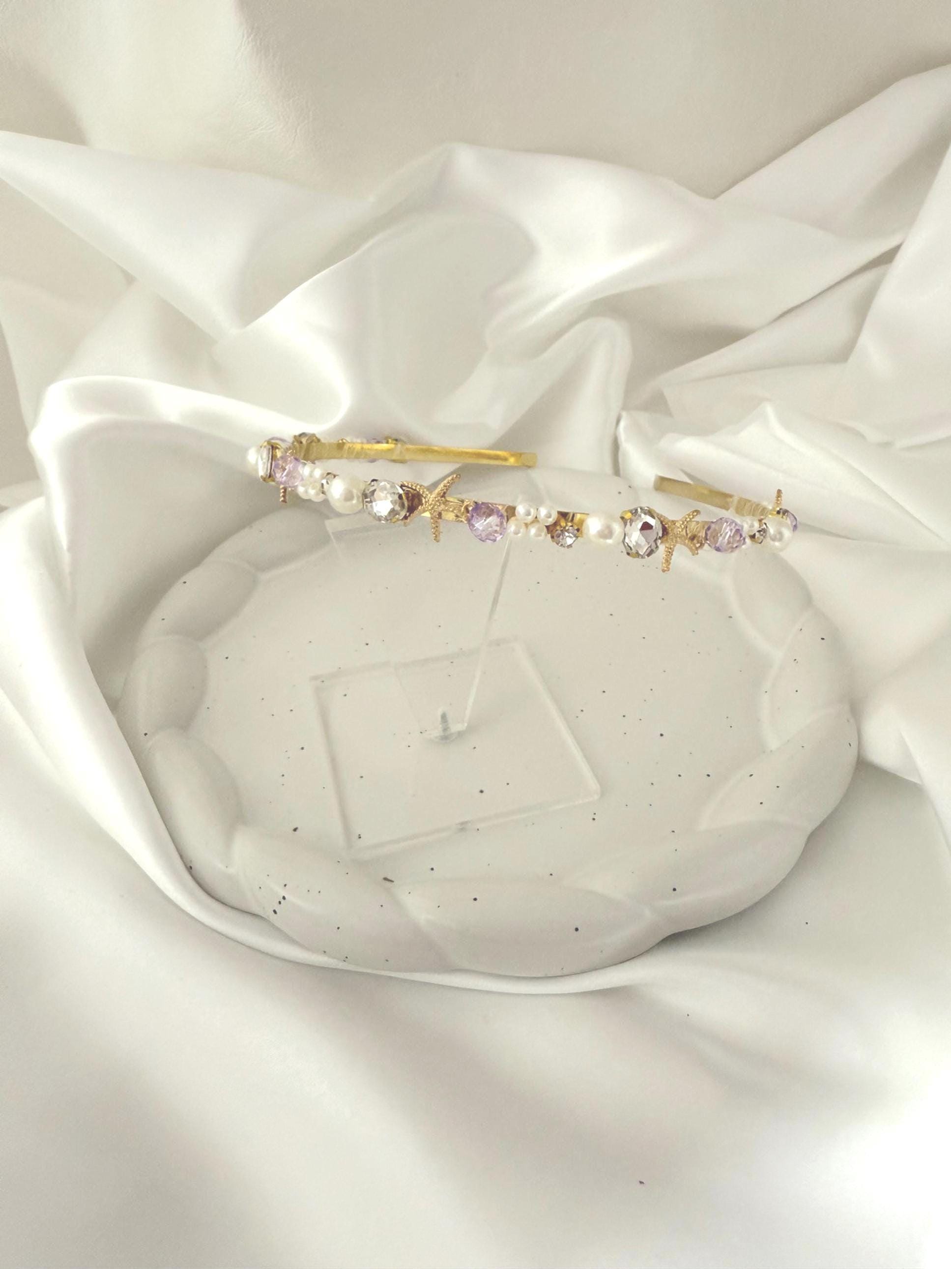 New beautiful Gold Starfish Pearl Headband Bridal ✨✨? Bridal Headband, Gold Starfish, Pearl, Lavender Hair  main image 4